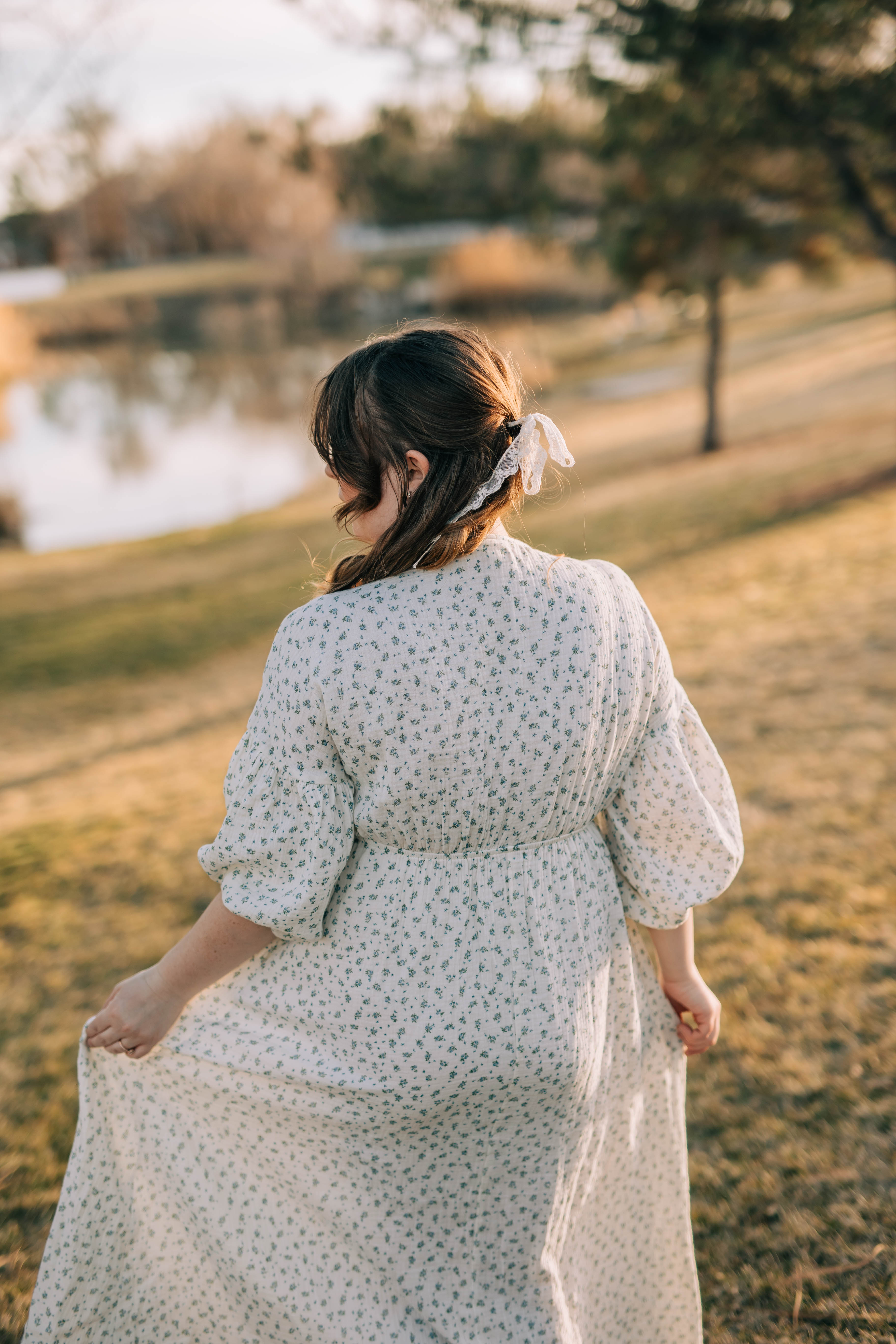 Lauren Dress-- White and Blue Floral